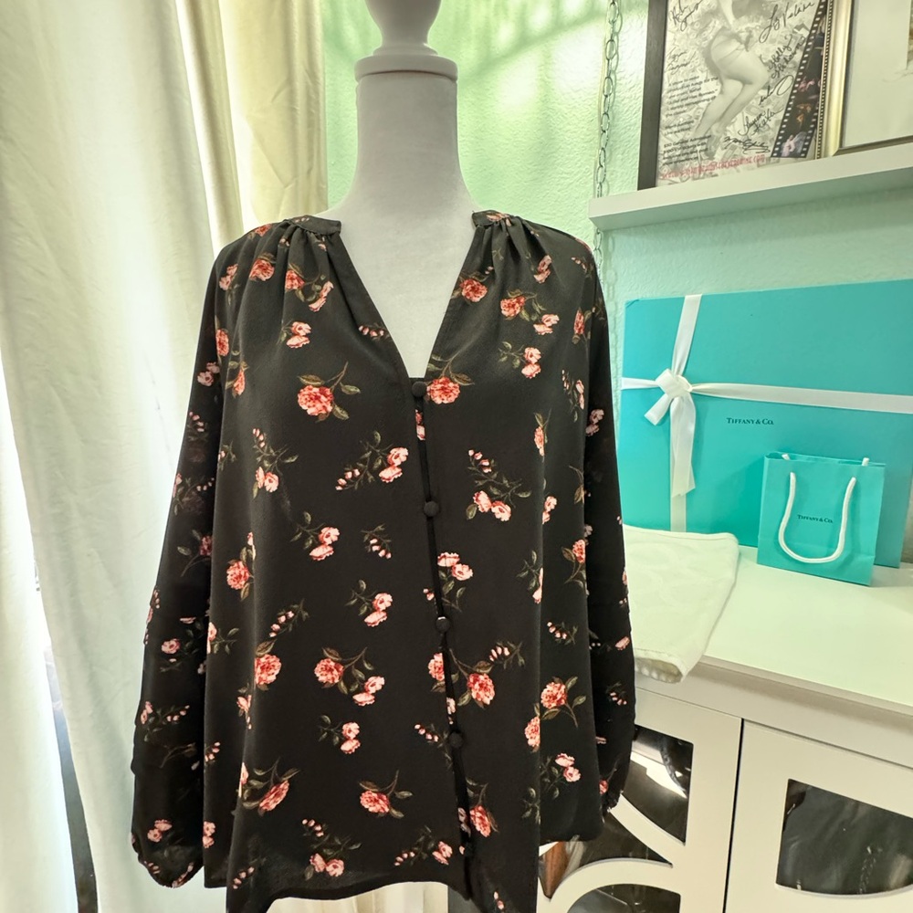 1. State Dark Floral Button-Up Blouse